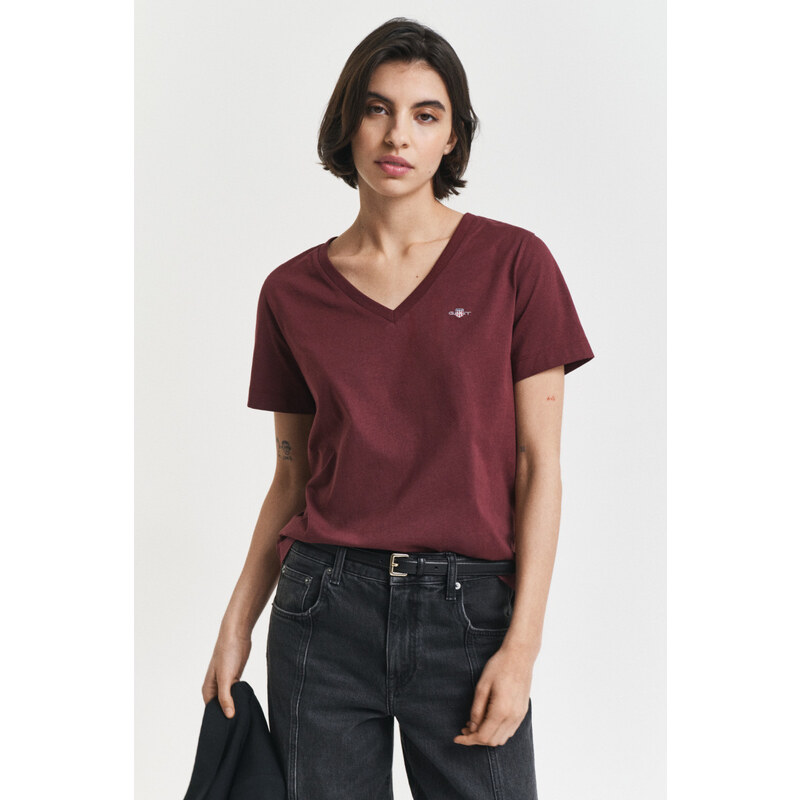 TRIČKO GANT REG SHIELD SS V-NECK T-SHIRT PLUM WINE