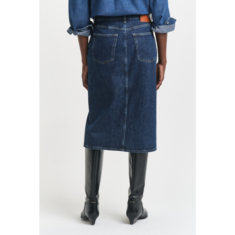 SUKNĚ GANT MIDI BUTTON FRONT DENIM SKIRT DARK BLUE WORN IN