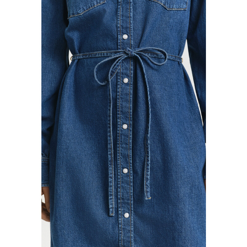ŠATY GANT PUFF SLEEVE DENIM DRESS INDIGO