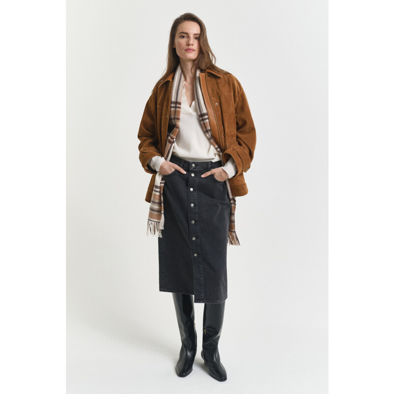 SUKNĚ GANT MIDI BUTTON FRONT DENIM SKIRT BLACK BROKEN IN