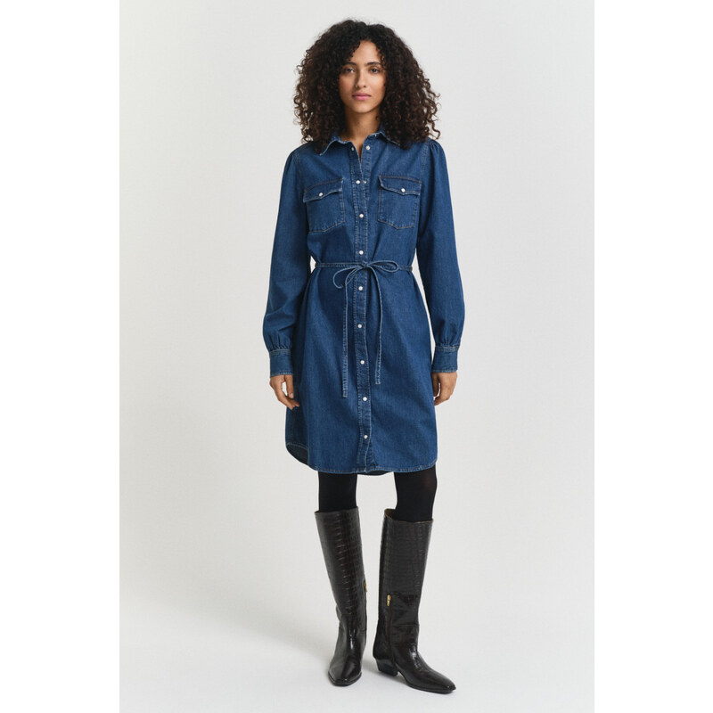ŠATY GANT PUFF SLEEVE DENIM DRESS INDIGO