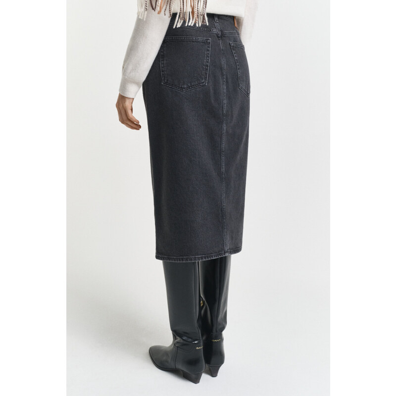 SUKNĚ GANT MIDI BUTTON FRONT DENIM SKIRT BLACK BROKEN IN