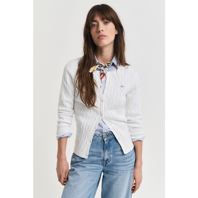 KARDIGÁN GANT STRETCH COTTON CABLE CARDIGAN EGGSHELL