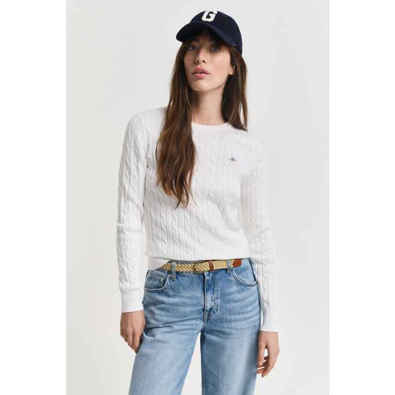 SVETR GANT STRETCH COTTON CABLE C-NECK EGGSHELL