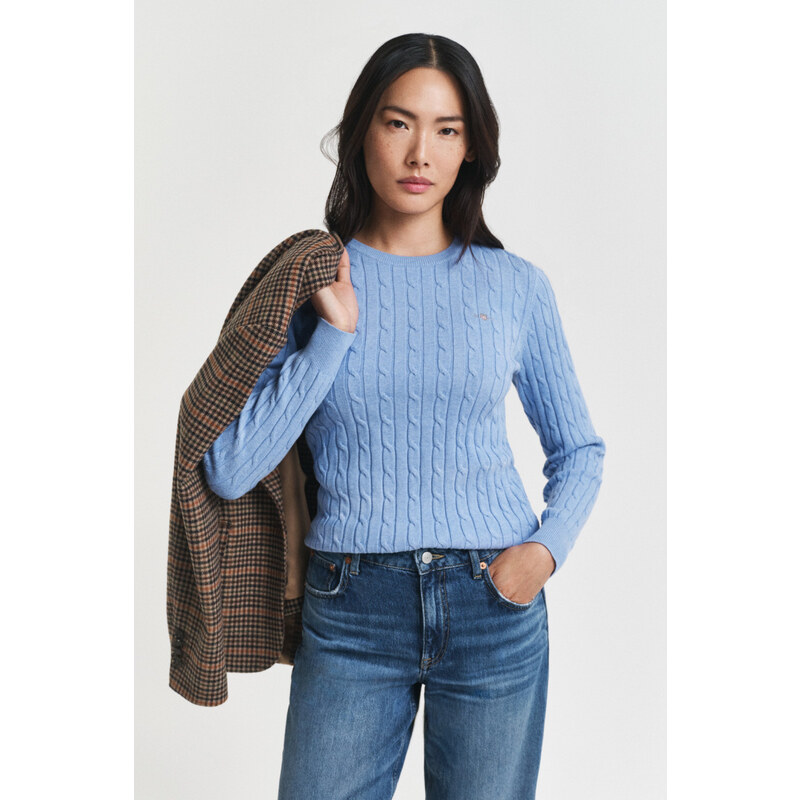 SVETR GANT STRETCH COTTON CABLE C-NECK CLEAR SKY
