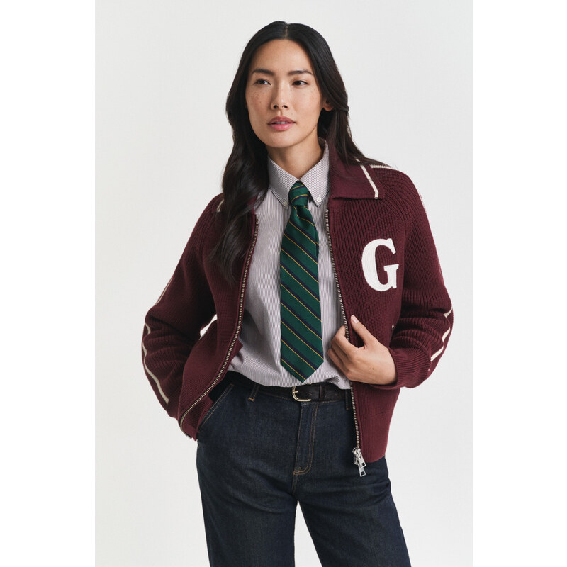 KARDIGÁN GANT VARSITY ZIP CARDIGAN PLUM WINE