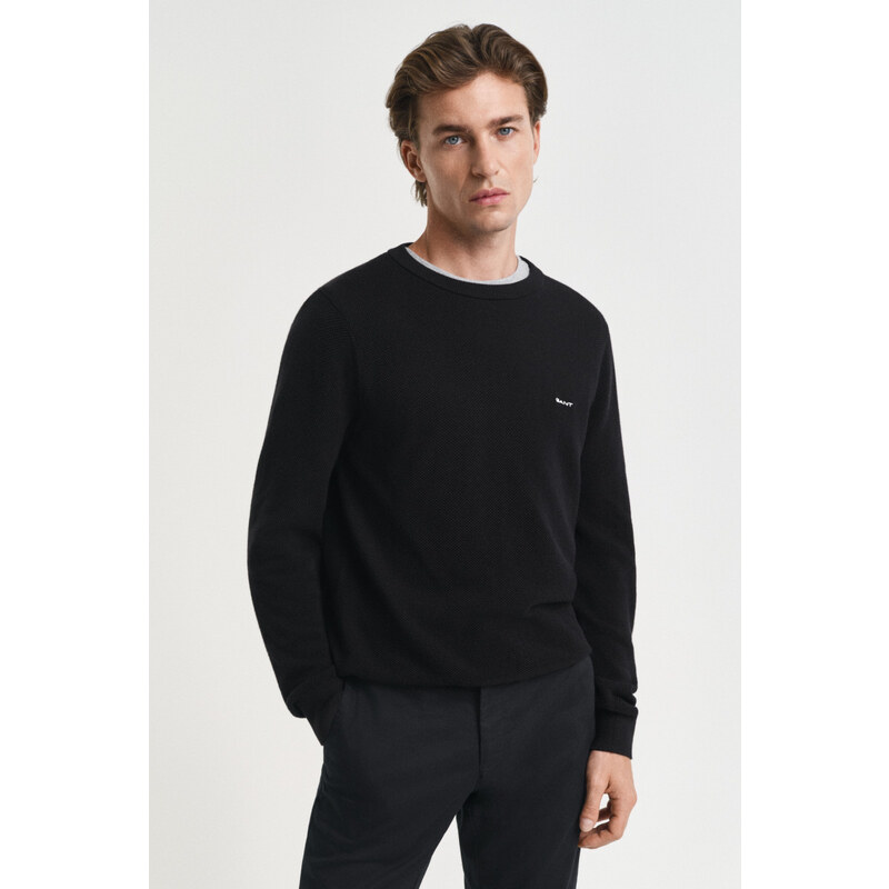 SVETR GANT COTTON PIQUE C-NECK BLACK