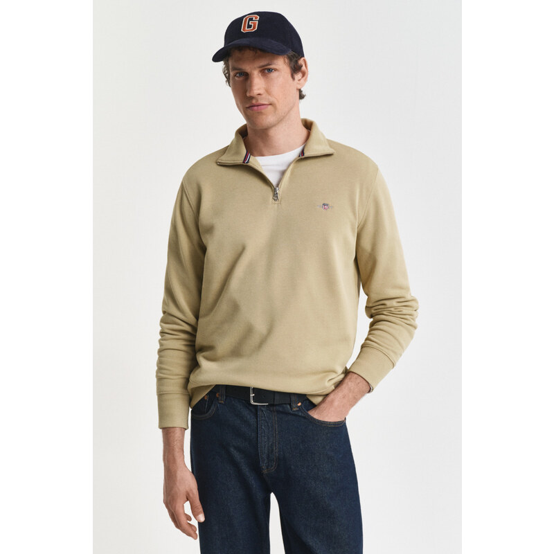 MIKINA GANT REG SHIELD HALF ZIP SWEAT WOODY BEIGE