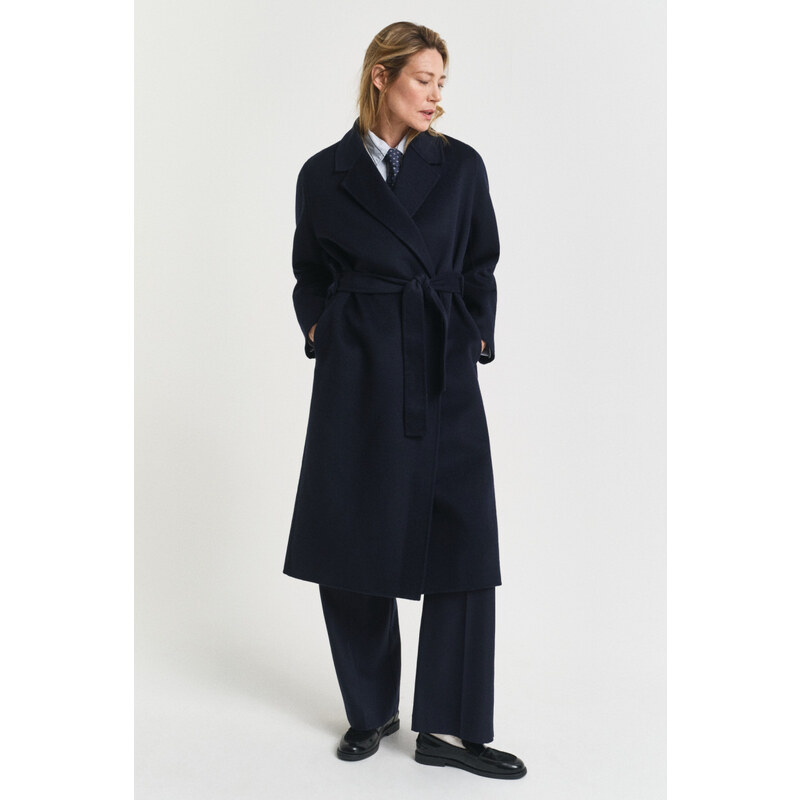 KABÁT GANT HANDSTITCHED BELTED COAT EVENING BLUE