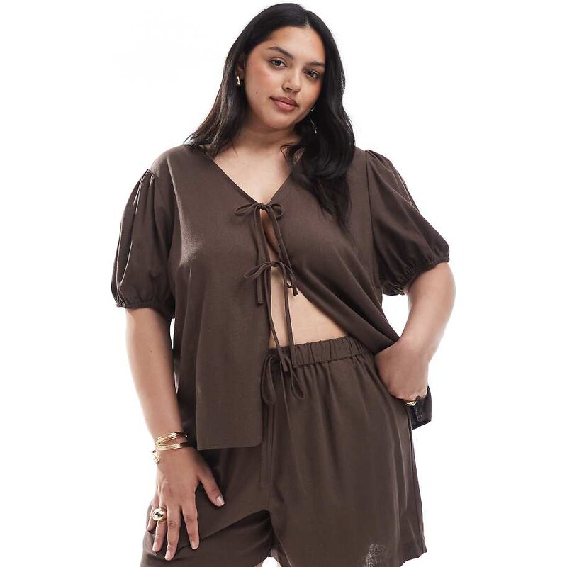 Pieces Plus Pieces Curve short co-ord in chocolate brown 107777466