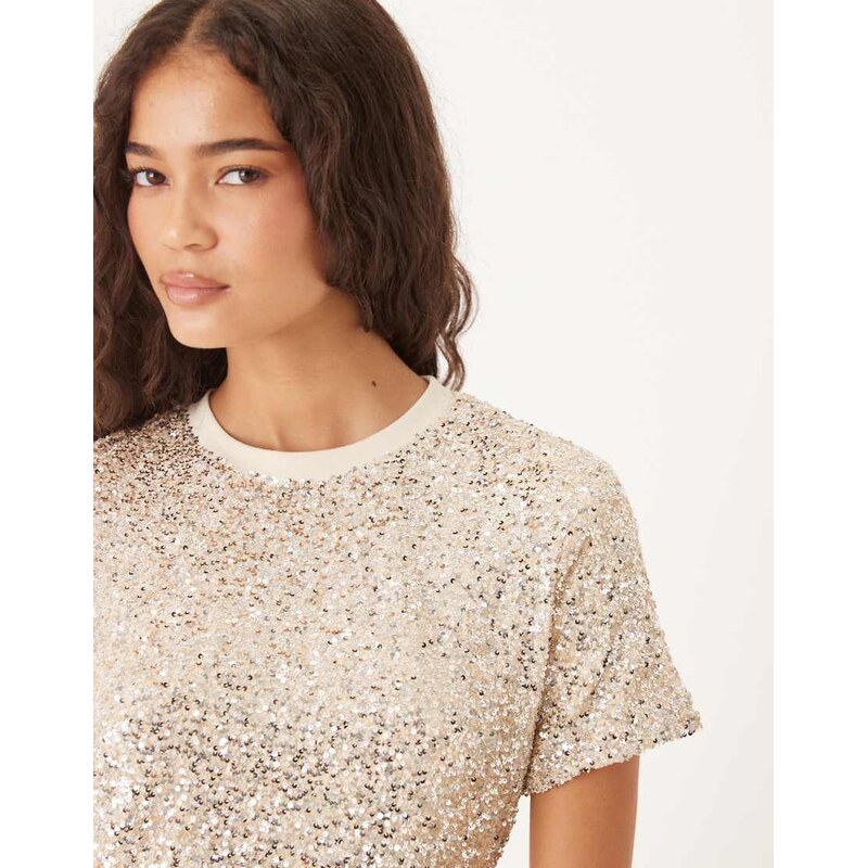 Never Fully Dressed sequin t-shirt co-ord in silver