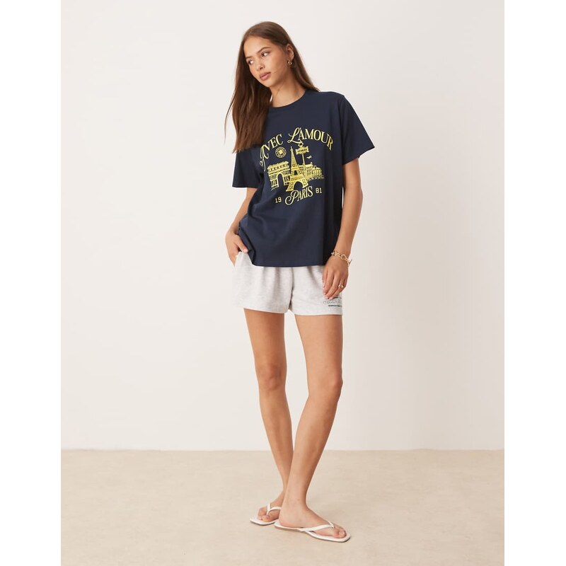 ASOS DESIGN regular fit t-shirt with L'amour Paris graphic in navy