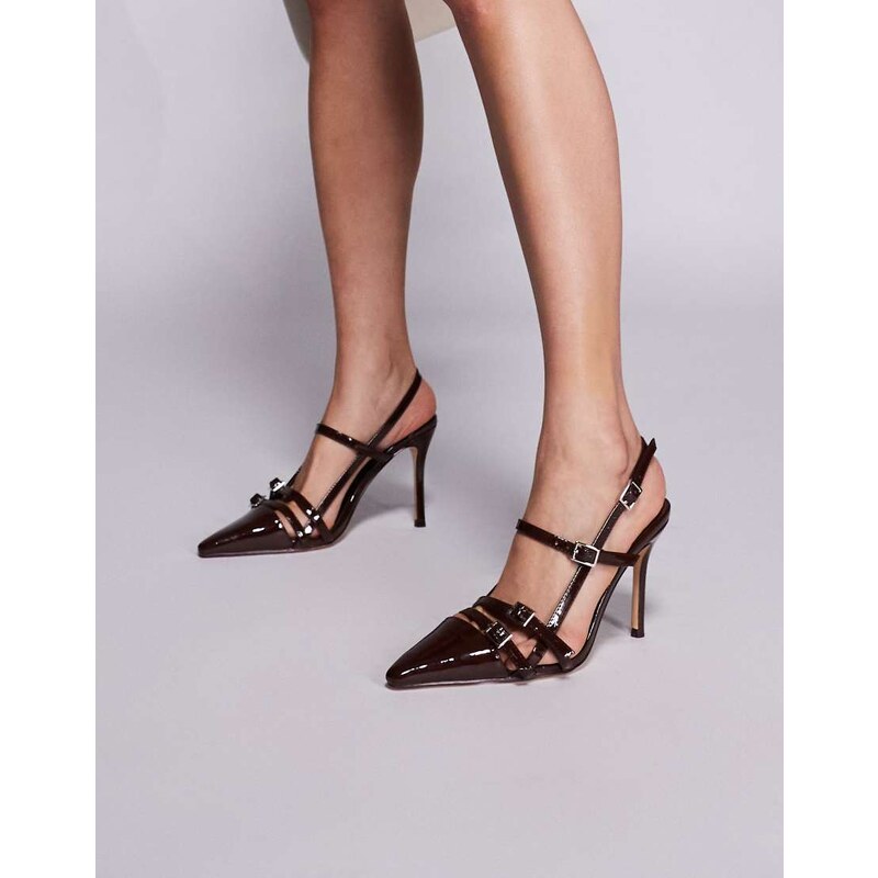 Public Desire Sushi high heeled shoes with buckles in brown