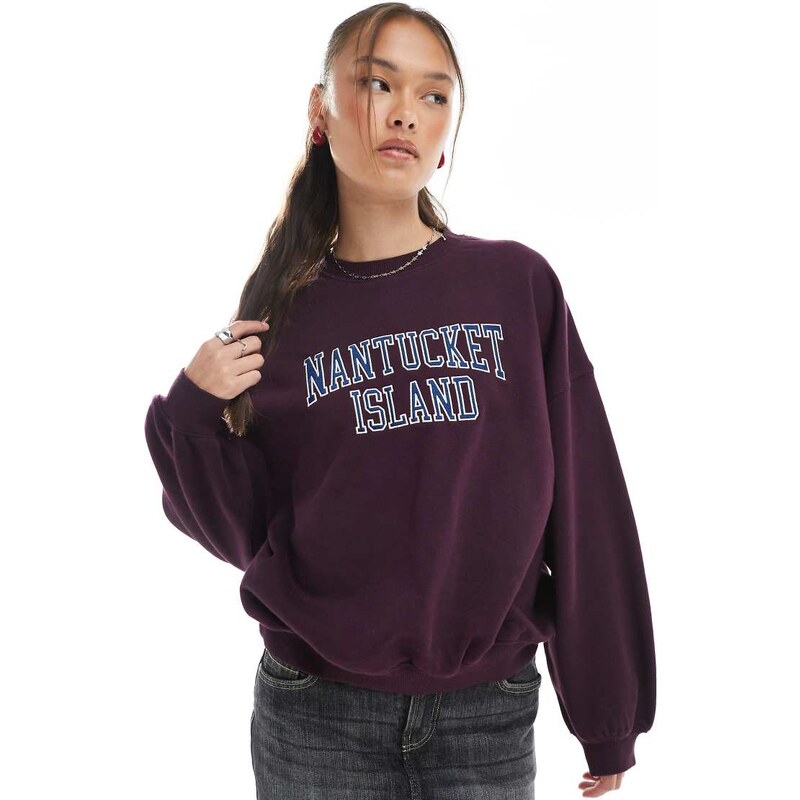 Cotton On licensed graphic nantucket sweatshirt in burgundy-Red