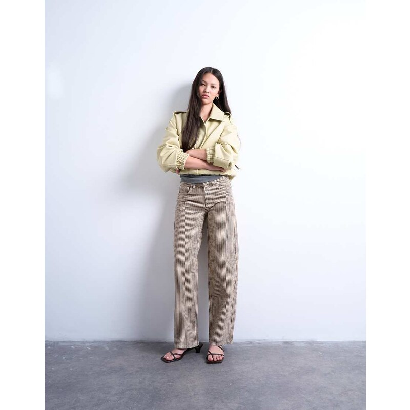 Topshop multi stripe cinch trouser in brown