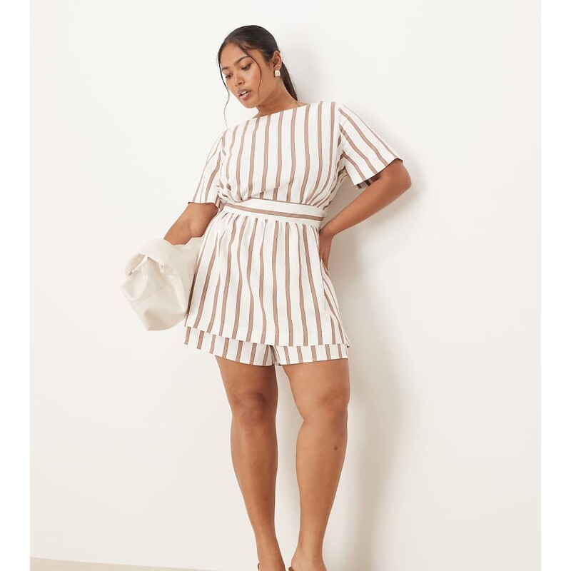 ASOS Curve ASOS DESIGN Curve tie back double playsuit in natural 107788258