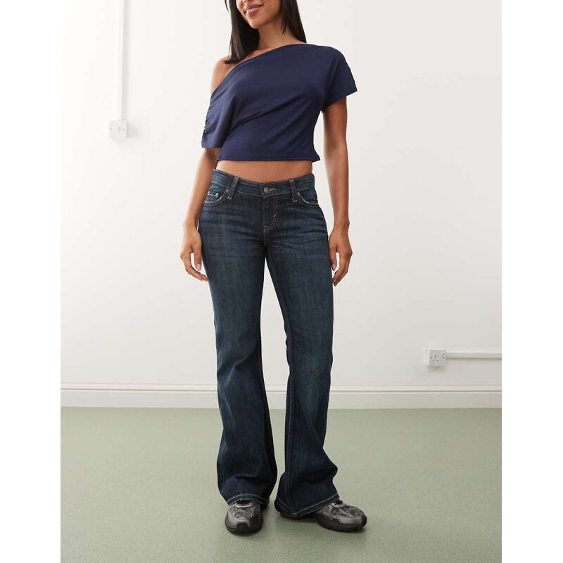 Weekday Nova low waist slim fit bootcut jeans in dark blue 115735068