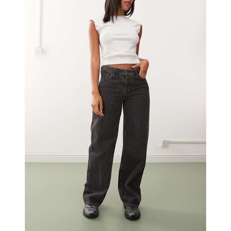 Weekday Ample low waist baggy fit jeans in worn black wash