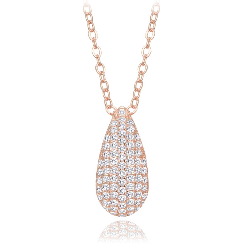 MINET Rose gold stříbrný náhrdelník kapka s bílými zirkony