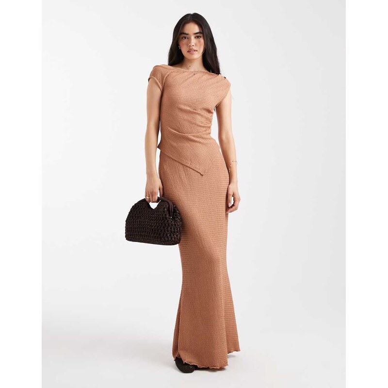 Vero Moda textured jersey maxi skirt co-ord in mocha-Brown 107797397