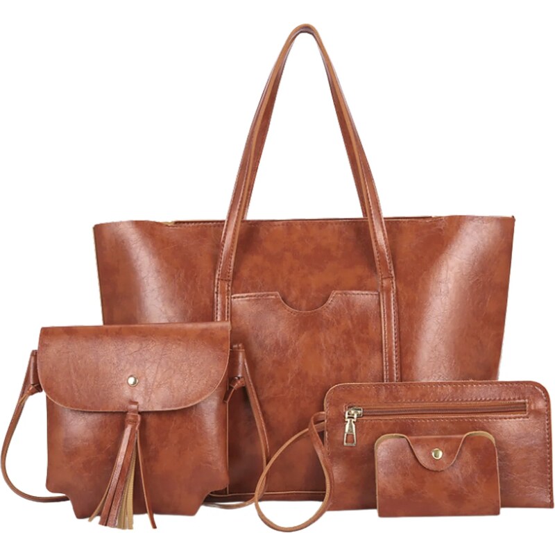 Camerazar Dámská hnědá kožená shopper taška BAD&BAGS s doplňky 107791387