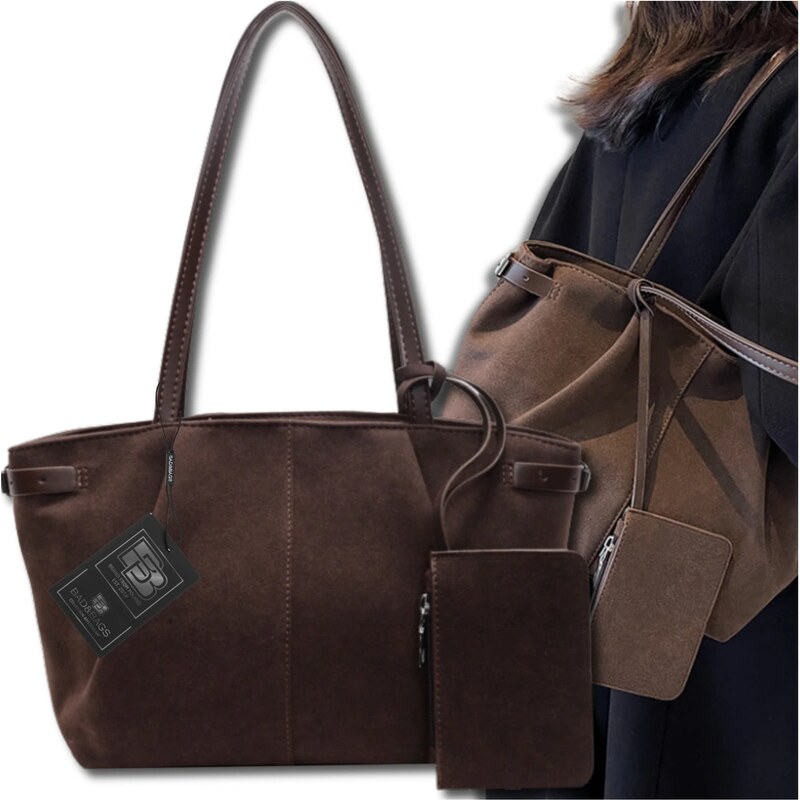Camerazar BAD&BAGS dámská hnědá kabelka z ekokůže a semiše, shopper 107791380