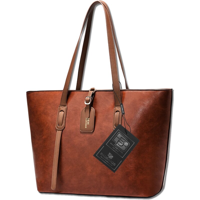 Camerazar Dámská hnědá kožená shopper kabelka BAD&BAGS pro