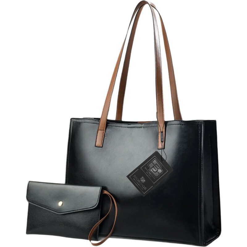 Camerazar Dámská černá lakovaná kožená kabelka BAD&BAGS shopperka pro 107791394