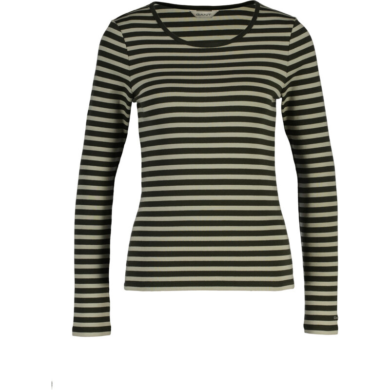 TRIČKO GANT SLIM STRIPED RIBBED LS T-SHIRT GREEN LAGOON