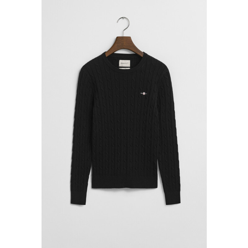 SVETR GANT STRETCH COTTON CABLE C-NECK BLACK