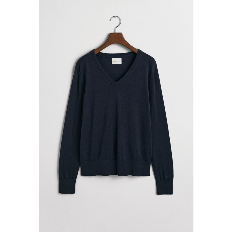 SVETR GANT FINE KNIT V-NECK EVENING BLUE 107792698