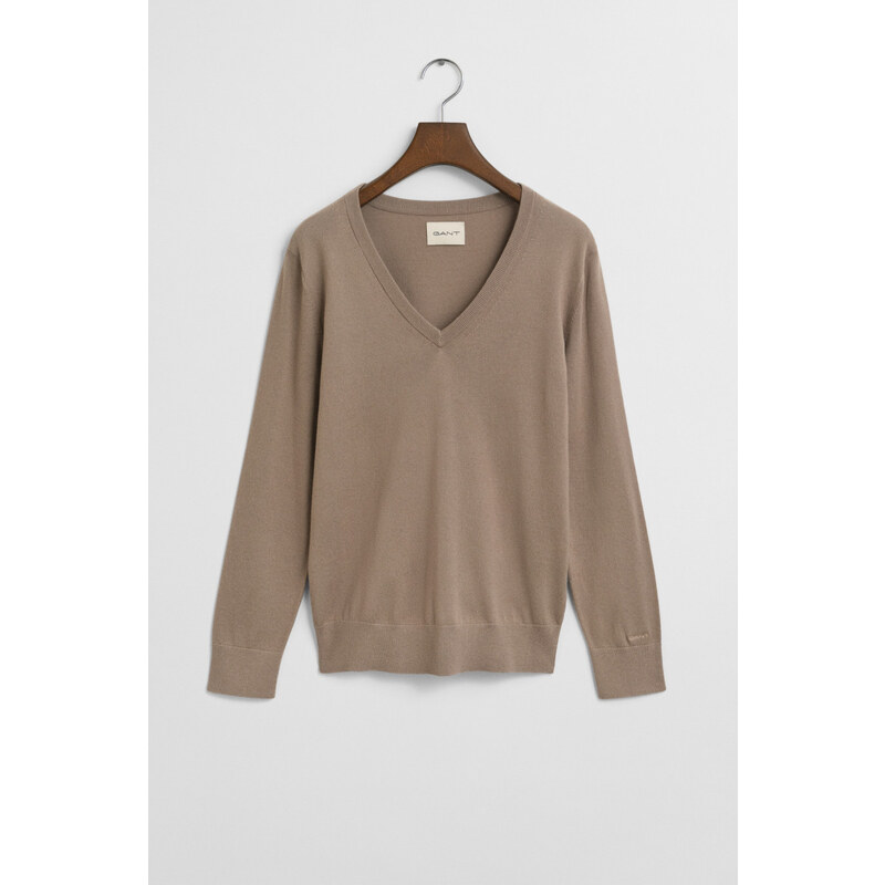 SVETR GANT FINE KNIT V-NECK TAUPE BEIGE 107792699