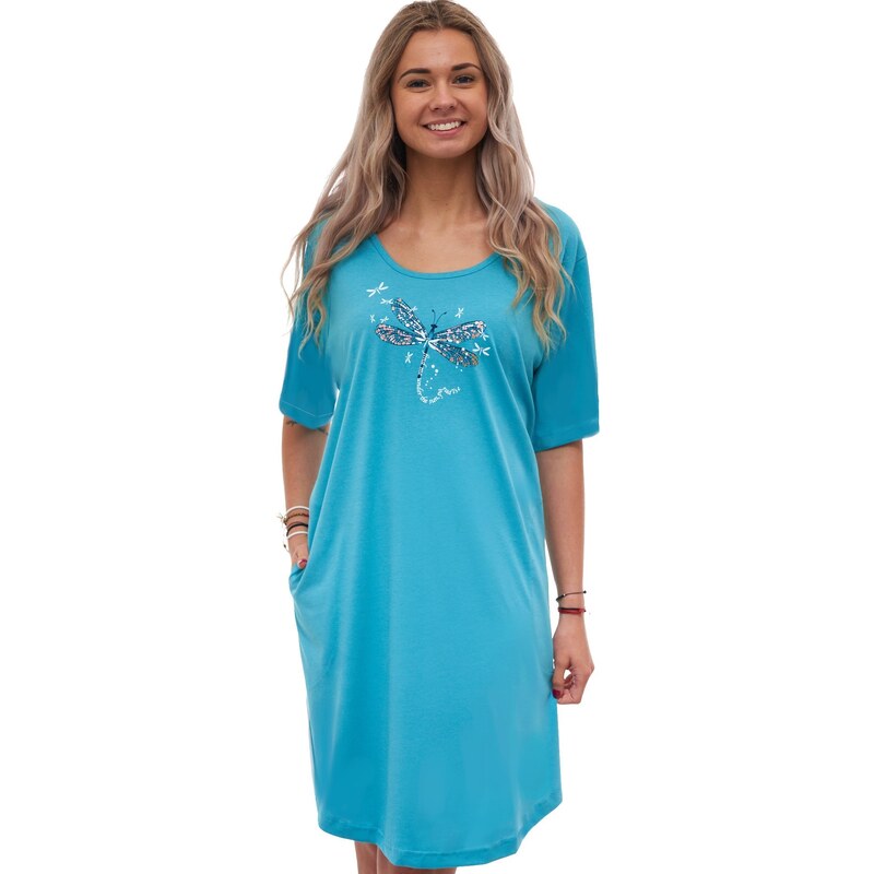 Naspani Dámská noční košilka, větší velikosti 1XL–4XL, s vážkou