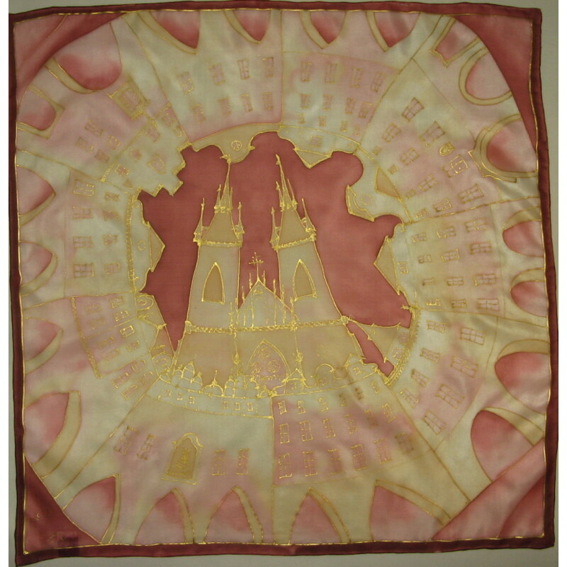 Hedvábný ručně malovaný šátek 12 - Praha