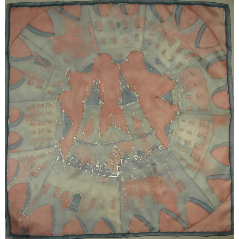Hedvábný ručně malovaný šátek 03 - Praha