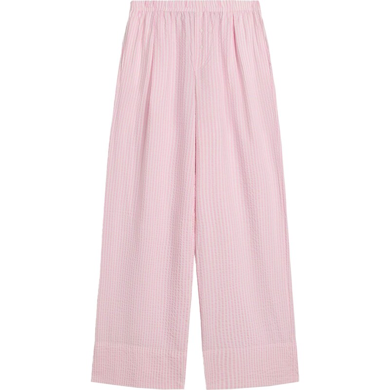 Bershka Kalhoty se sklady v pase krémová / světle růžová