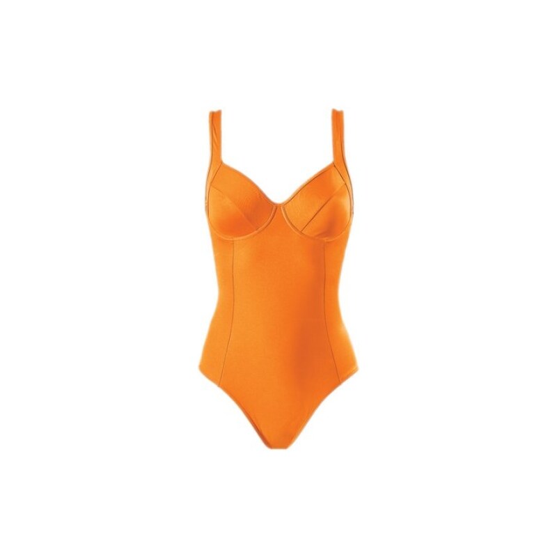 Zeštíhlující stahovací plavky s efektem "břicho pryč", košíček B, ve žluto-oranžové barvě od HEINE