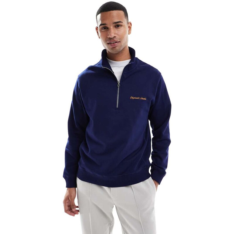 Jack & Jones relaxed quarter zip sweatshirt in navy