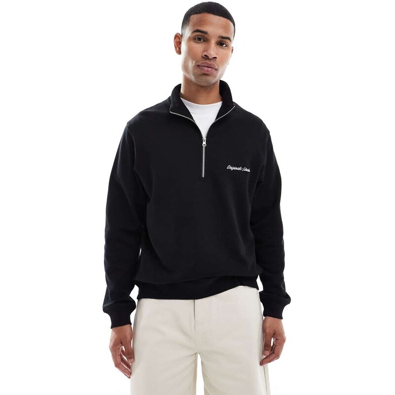 Jack & Jones relaxed quarter zip sweatshirt in black