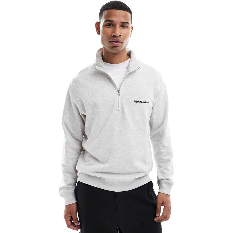 Jack & Jones relaxed quarter zip sweatshirt in grey marl