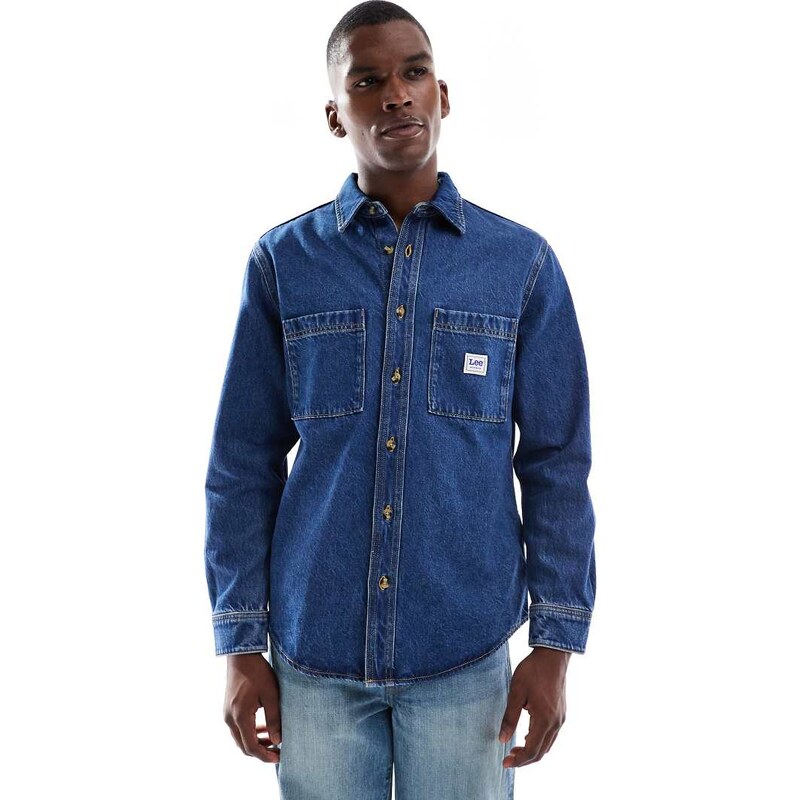 Lee workwear shirt in washed mid blue