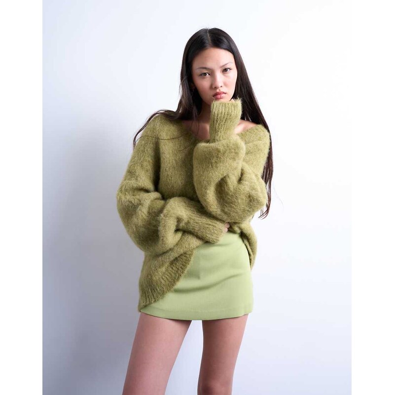 Topshop twill clean skort in avocado green