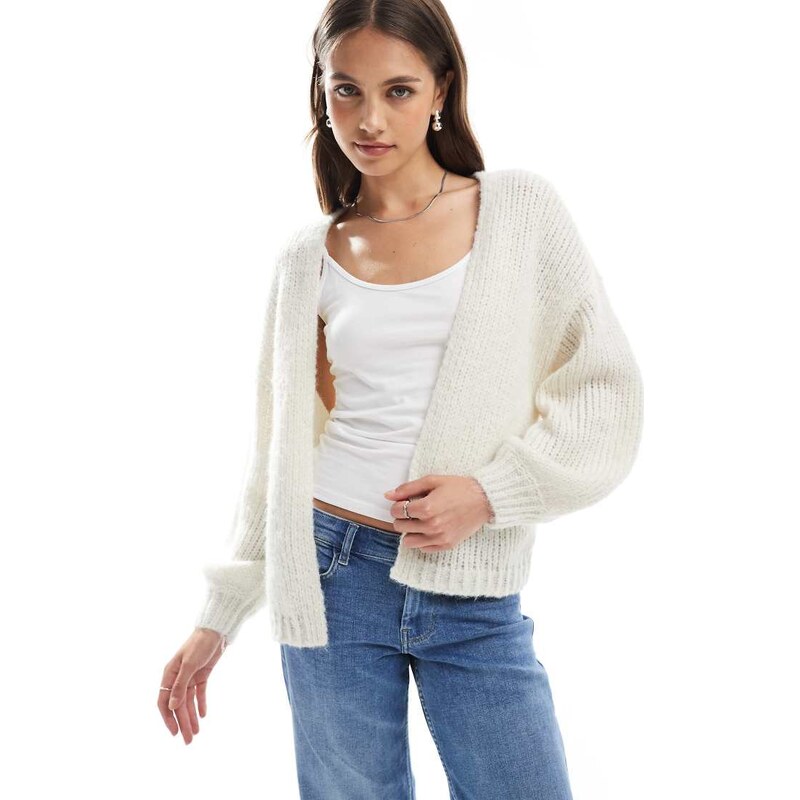 Vero Moda soft fluffy knit edge to edge cardigan in cream-White
