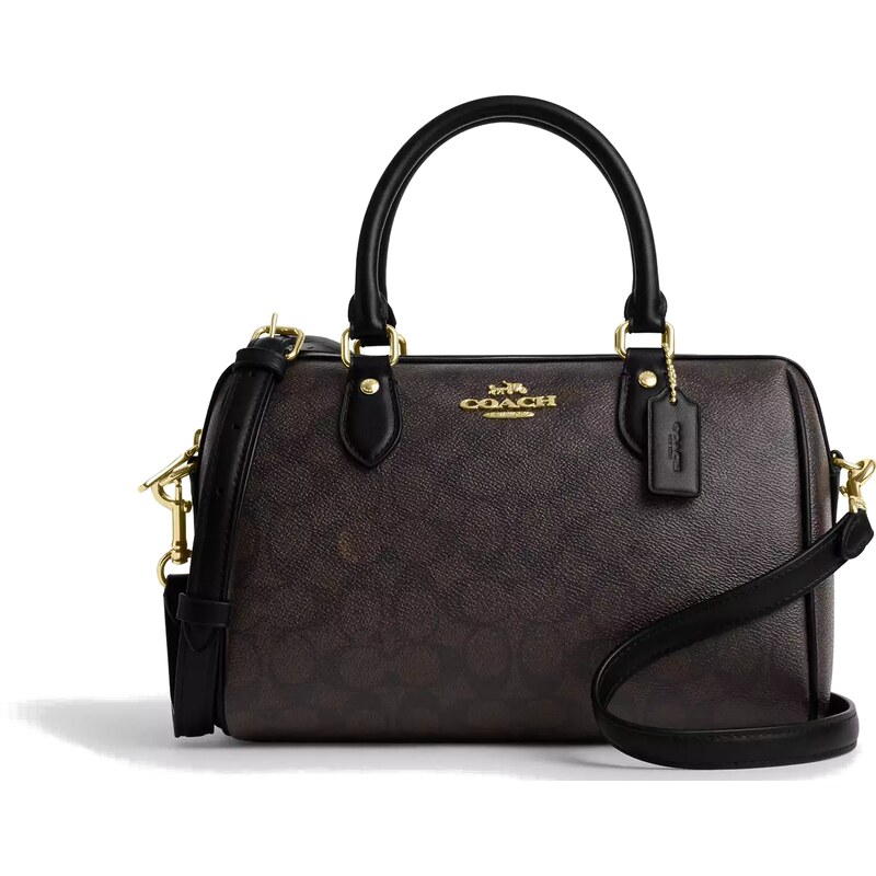 COACH Kabelka Rowan Satchel Bag In Signature Canvas Gold Walnut