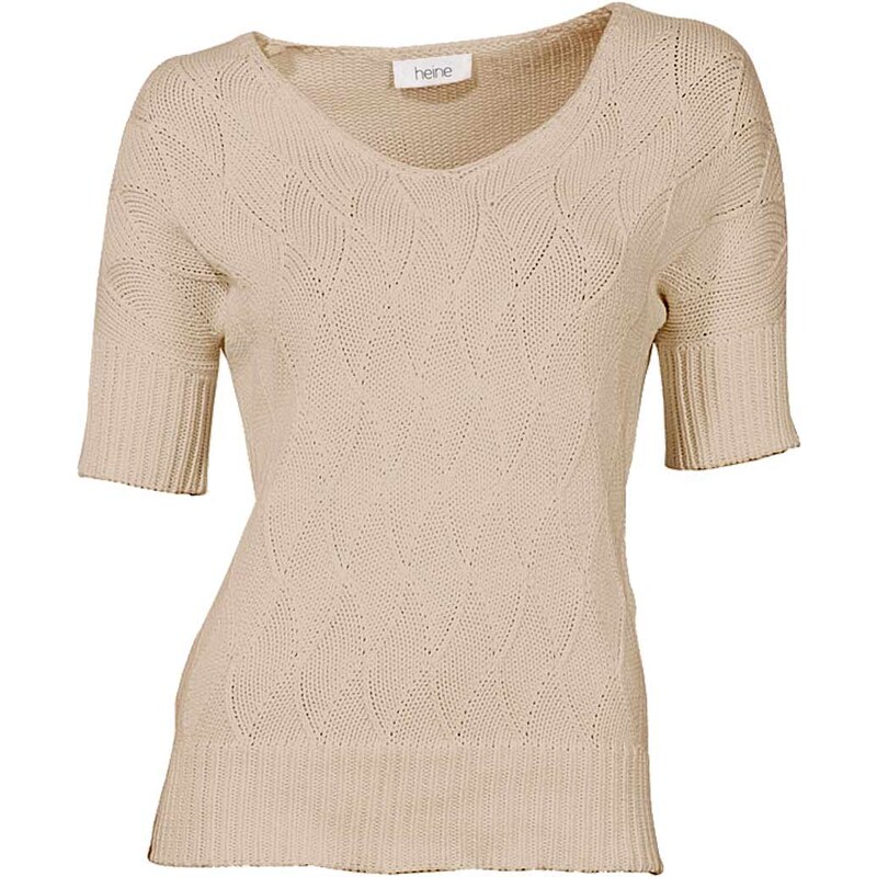 LINEA TESINI LINEA TESINI návrhářský dámský svetr s krátkým rukávem, svetr pískový