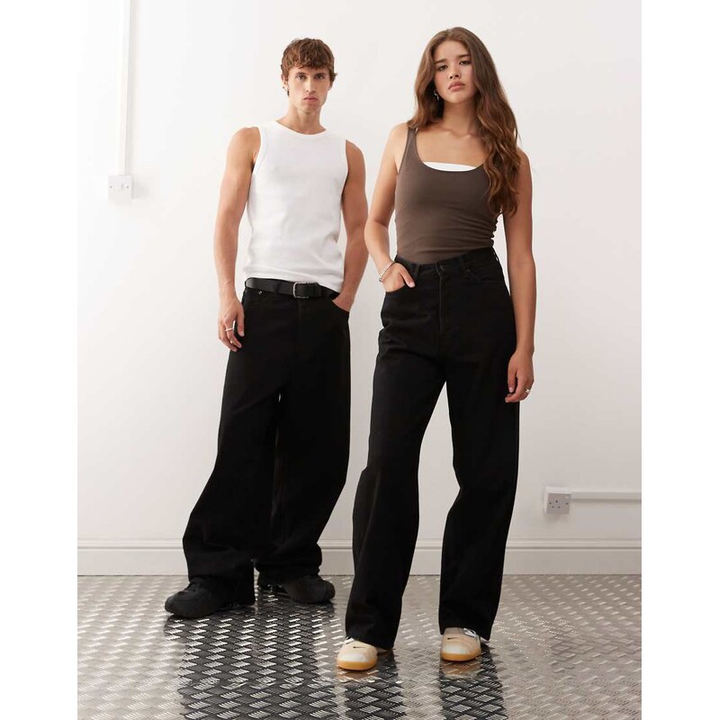 Weekday Astro Unisex low rise baggy fit jeans in black rinse