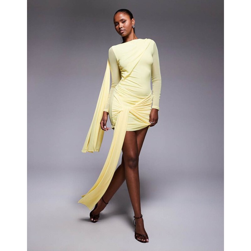 ASOS DESIGN mesh tie shoulder mini dress with knot drape detail