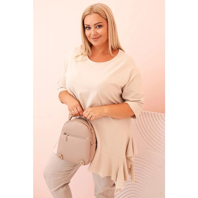 MladaModa Bavlněná oversize halenka s volány model 25196 béžová