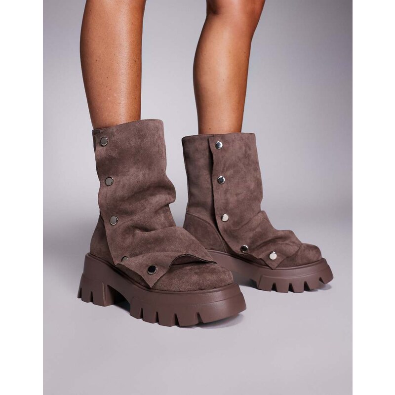 Azalea Wang Bharti studded chunky ankle boots in cocoa-Grey 107953943