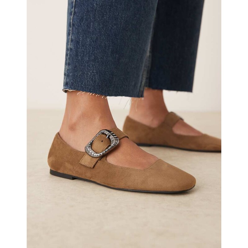ASOS DESIGN Linton square toe mary jane ballets in taupe suedette 113436039